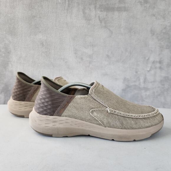 Skechers Shoes Mens 12 Canvas Comfort Slip Ins Parson Dewitt Taupe Hands Free - Picture 2 of 11